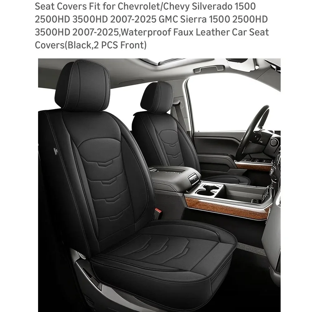 Black Faux Leather Car Seat Covers Chevy Silverado Sierra 2007-2025 Waterproof